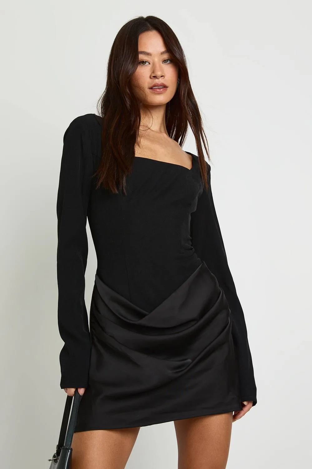Tall Satin Drape Long Sleeve Mini Dress by boohoo