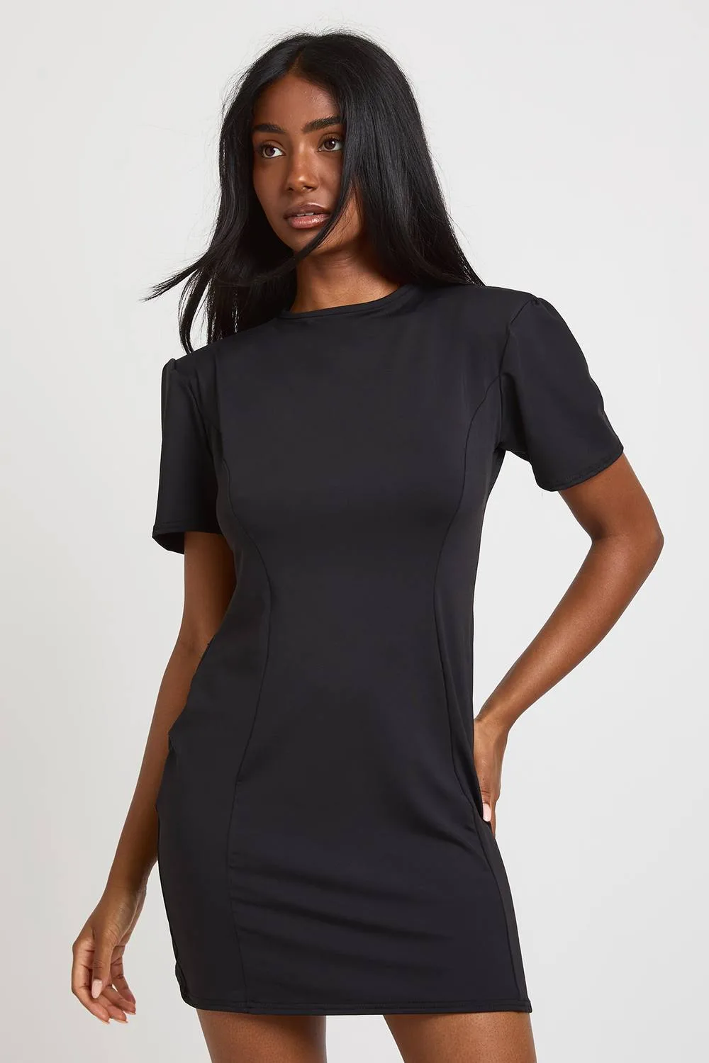 Super Soft Seam Detail Shoulder Pad Mini Dress by boohoo