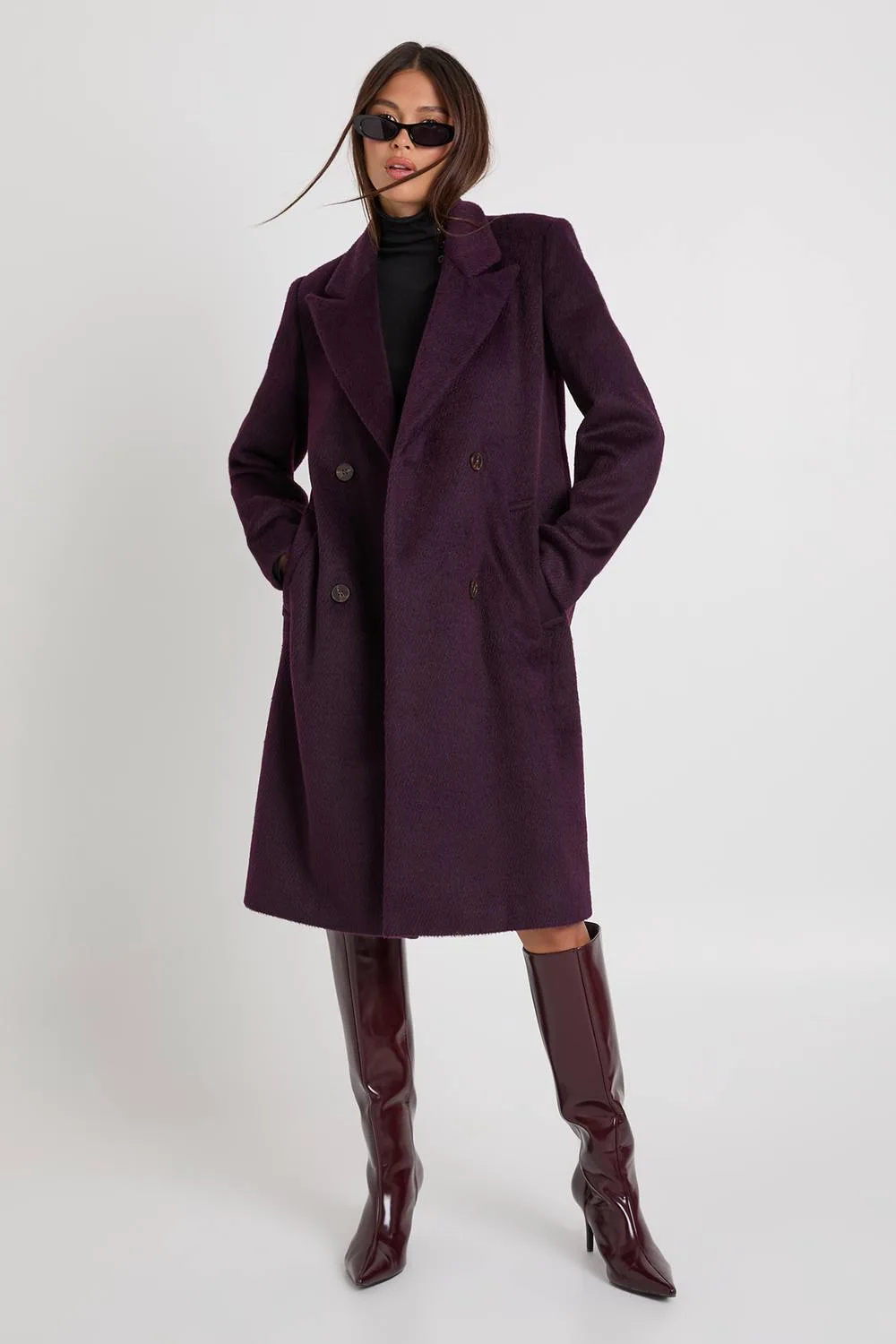 Double Breasted Wool Look Coat by boohoo