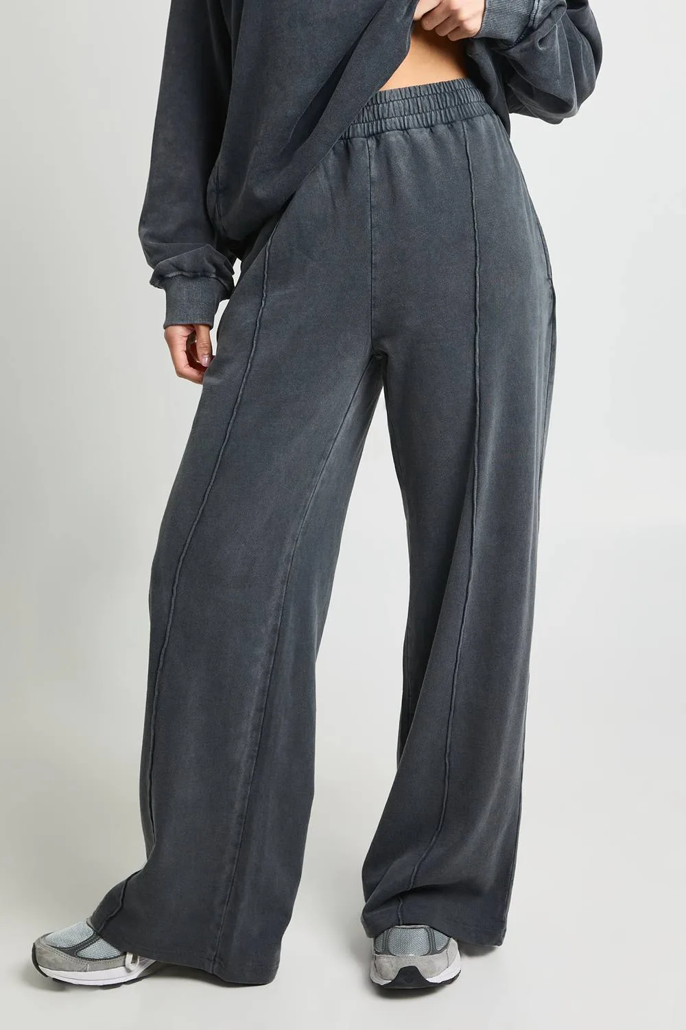 Washed Pintuck Detail Straight Leg Jogger Pants by boohoo