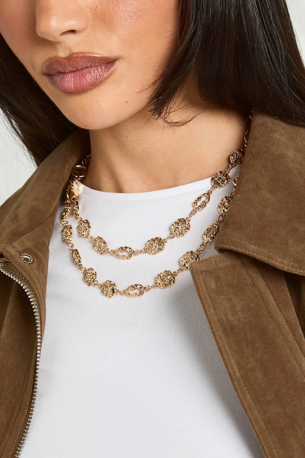 Hammered Gold Layered Statement Necklace by boohoo