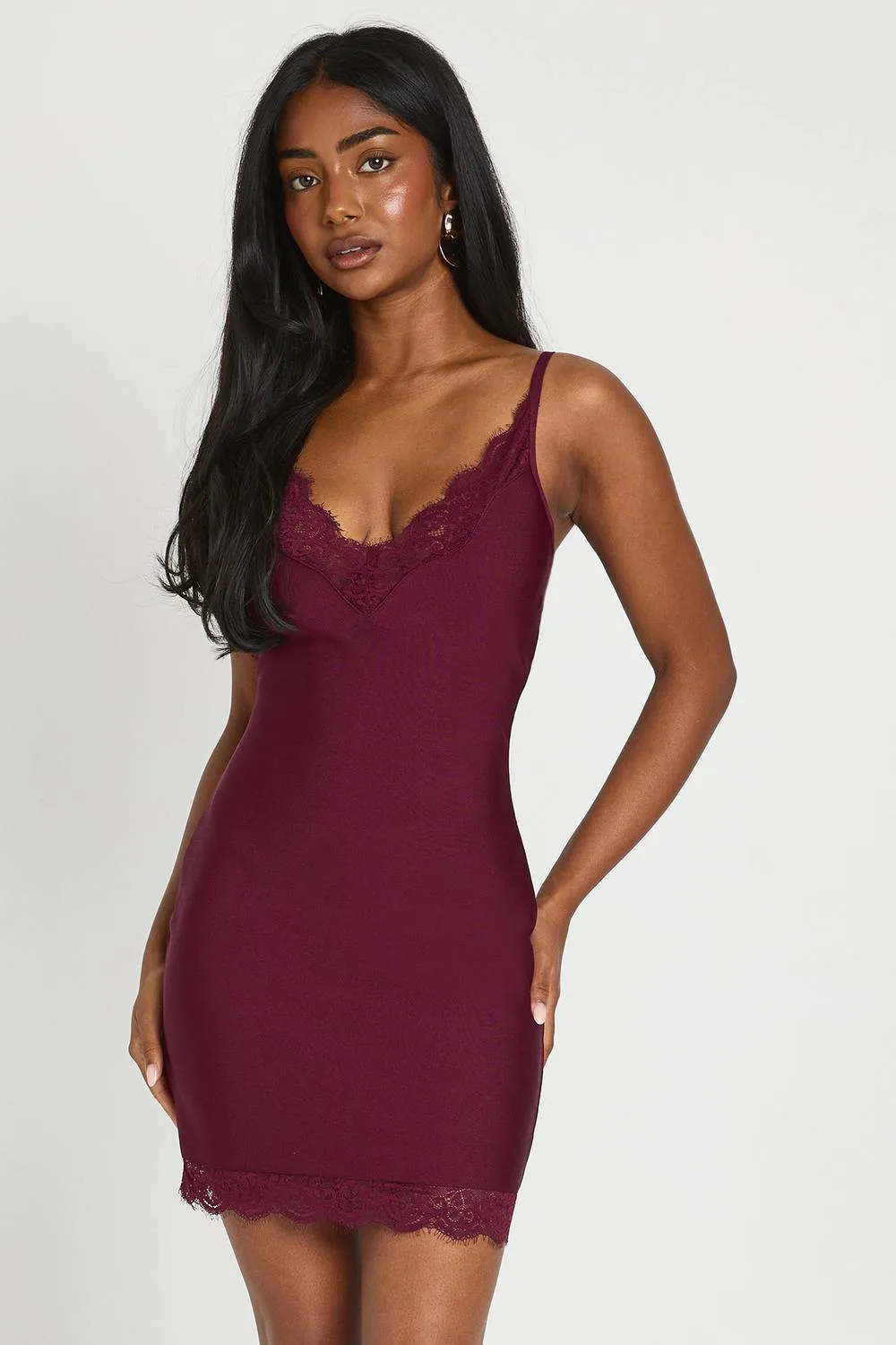 Premium Bandage Lace Trim Mini Dress