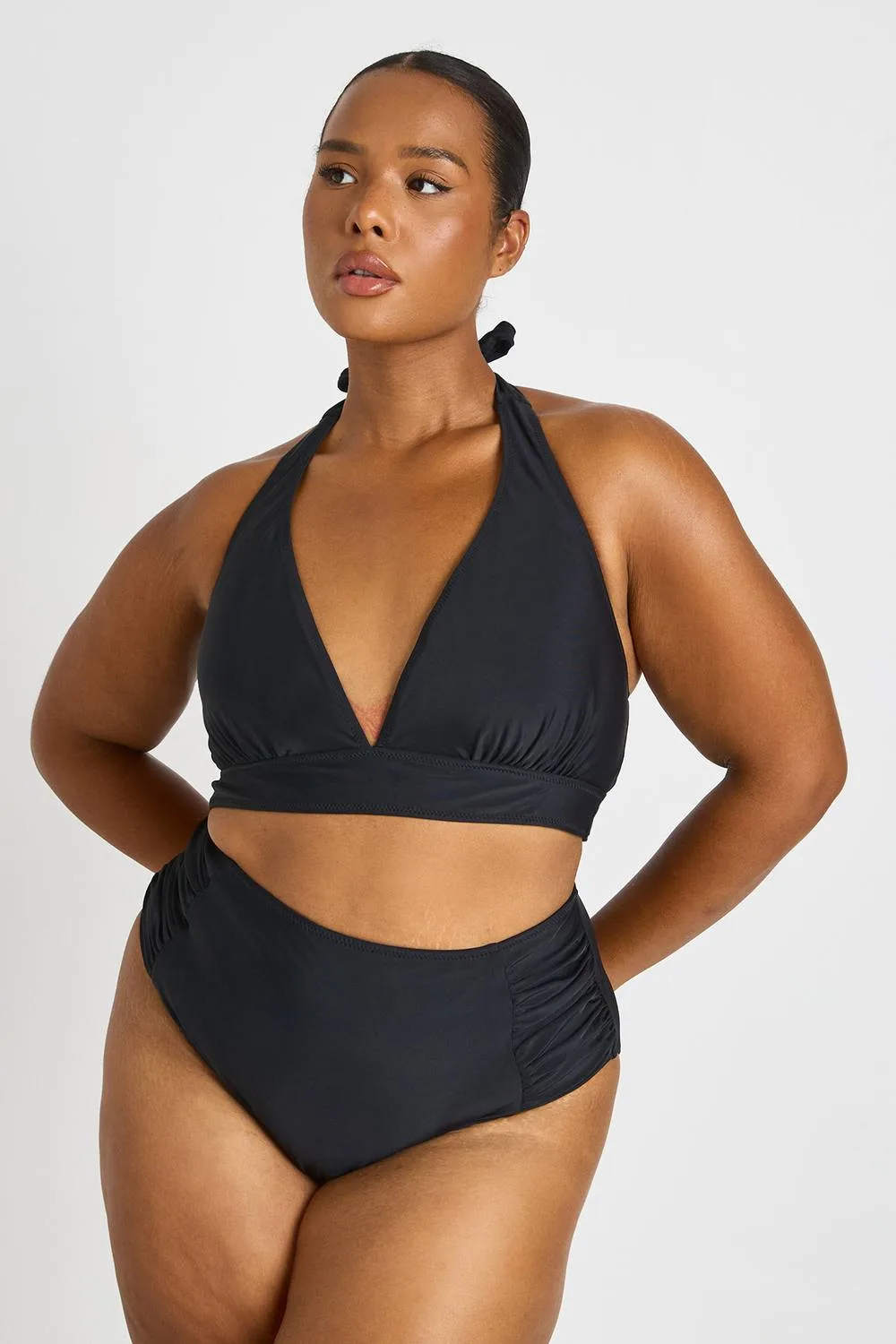 Plunge Top & Tummy Control Ruched Bottom Bikini Set