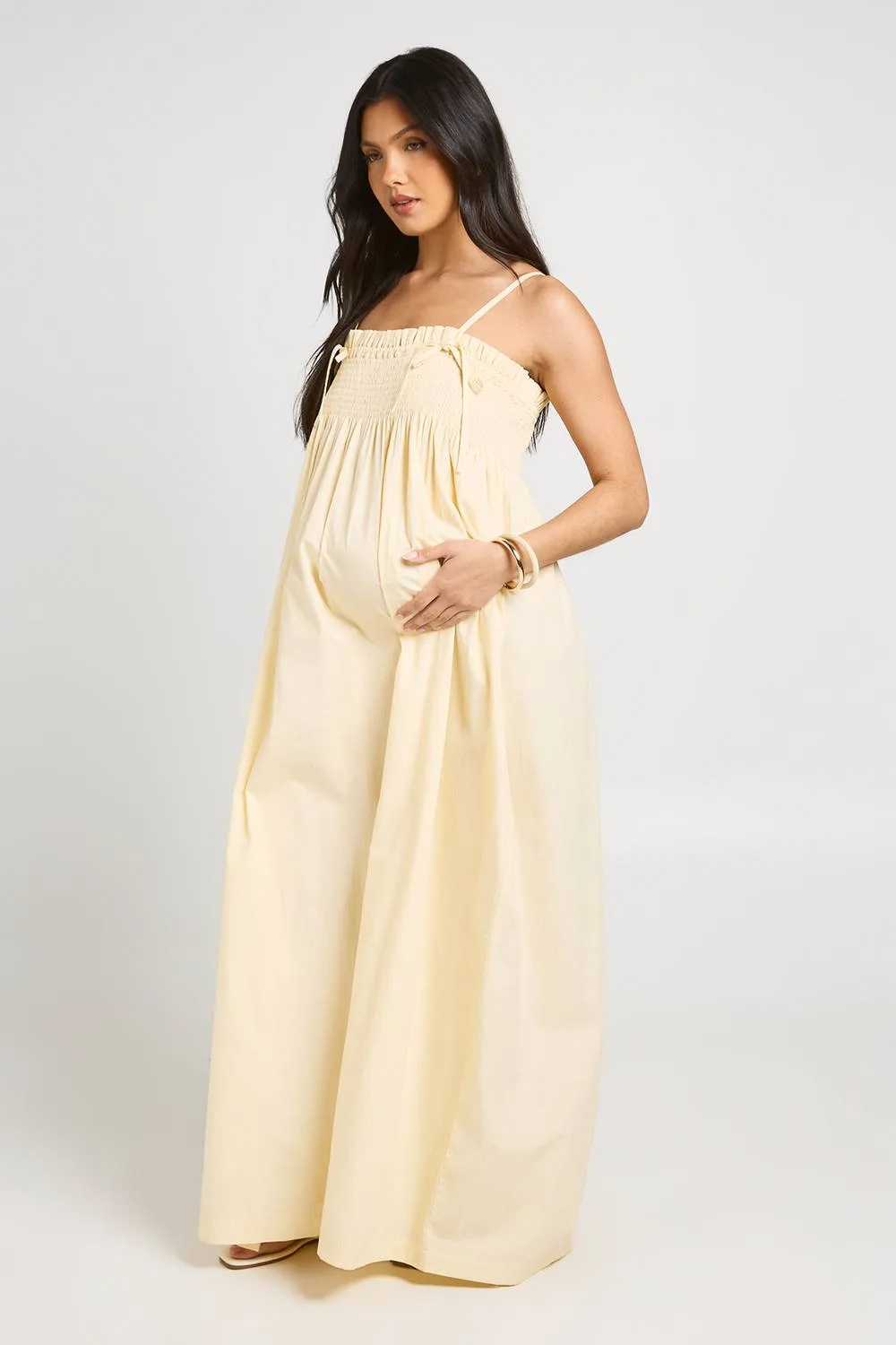 Maternity Shirred Detail Maxi Dress by boohoo