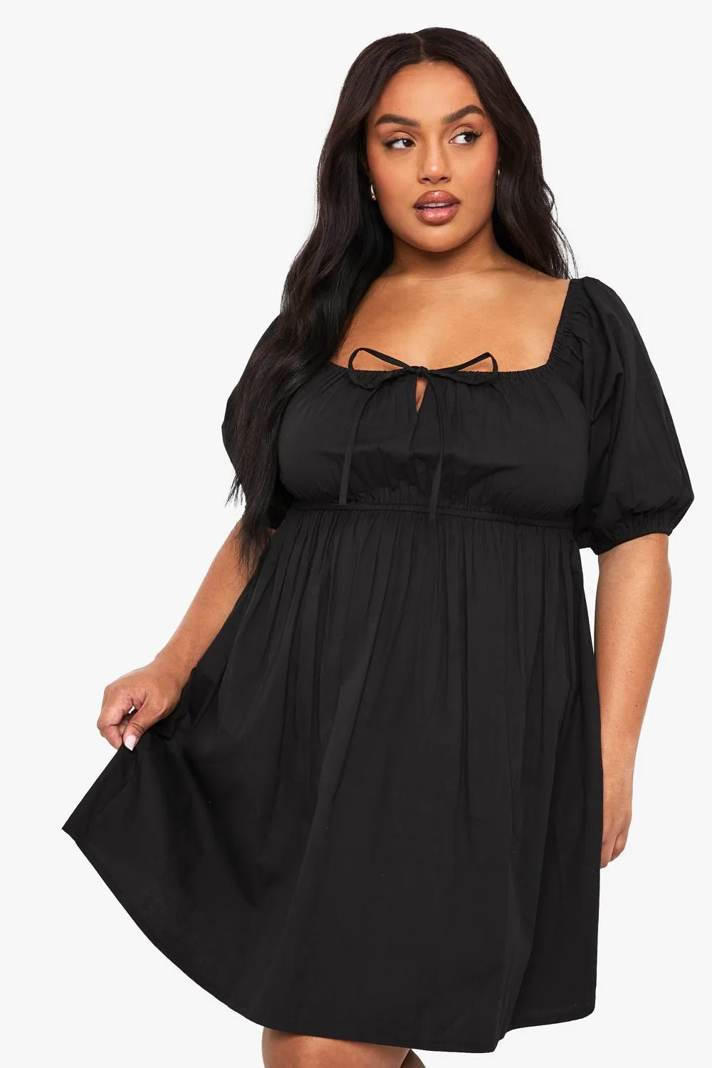 Tie Front Pleated Cotton Skater Dress by boohoo