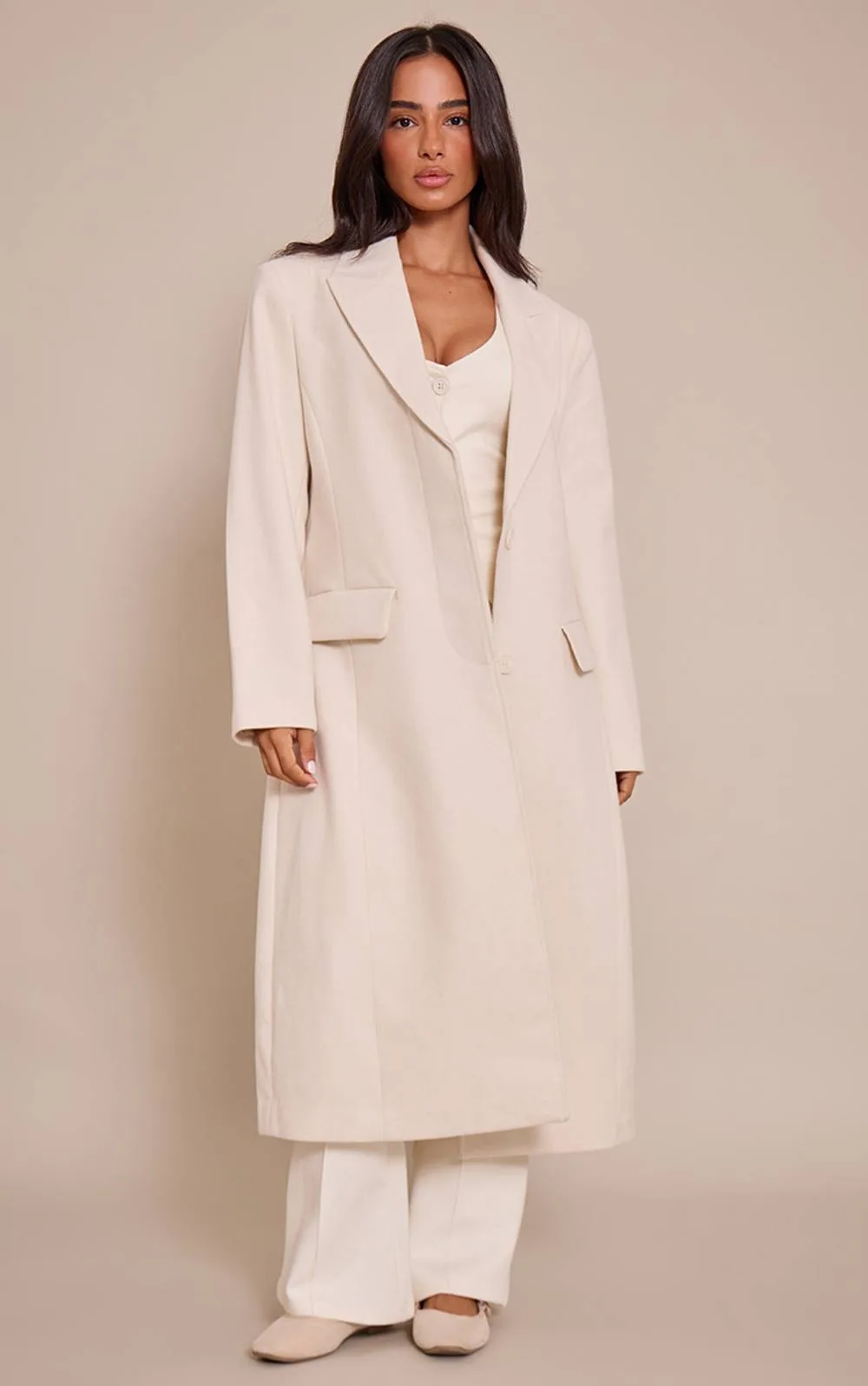 Single Breasted Seam Detail Wool Look Maxi Coat by PrettyLittleThing