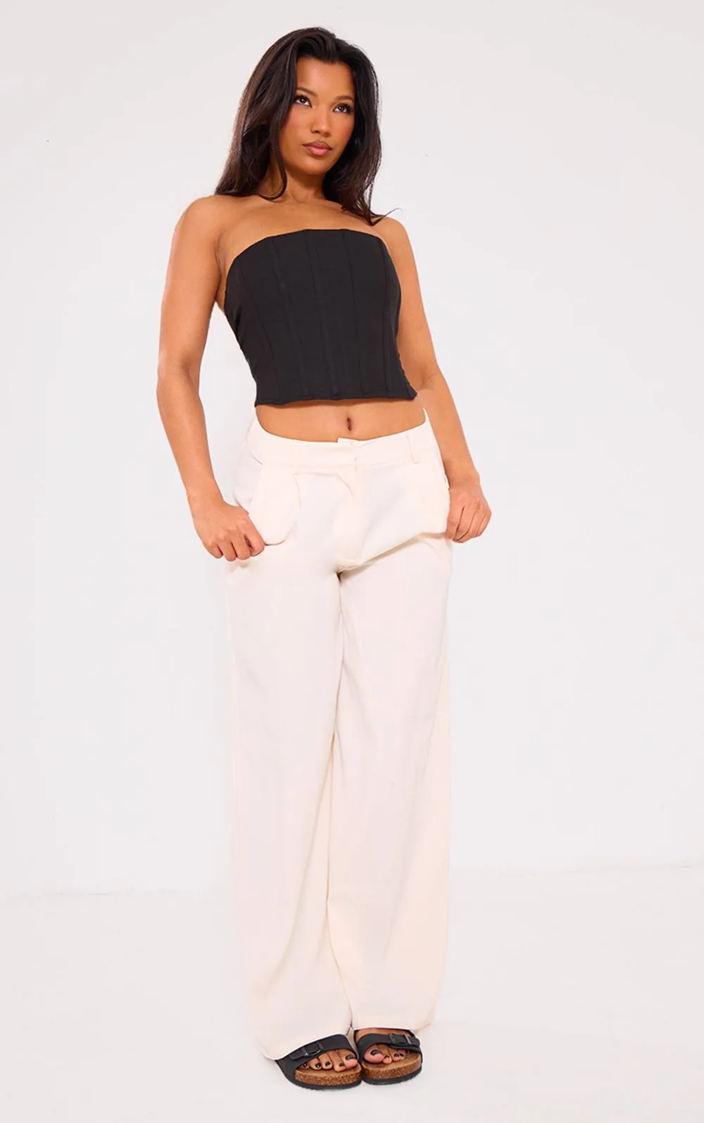 Pleat Front Straight Leg Tailored Trousers by PrettyLittleThing