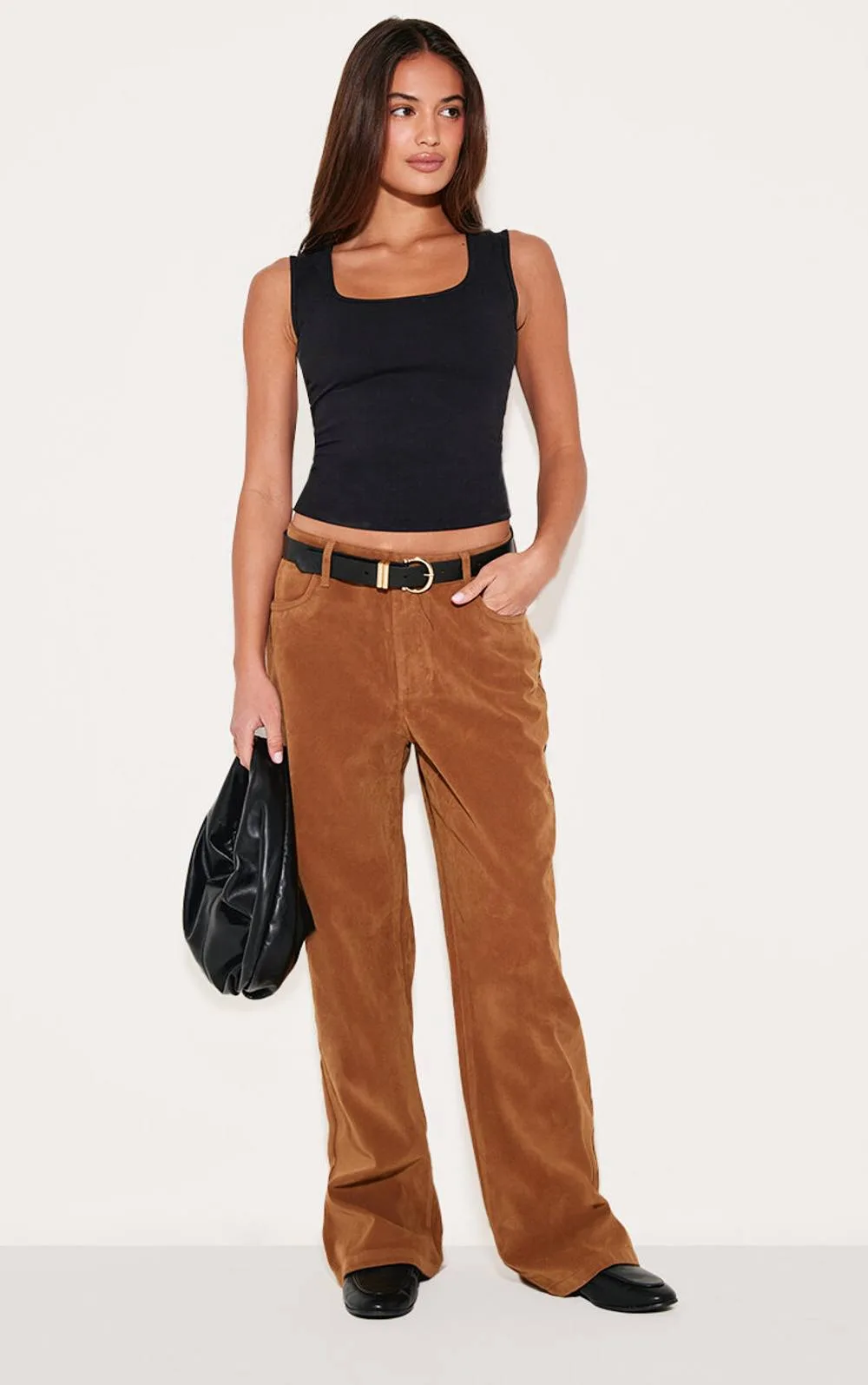 Faux Suede Mid Rise Straight Leg Trousers by PrettyLittleThing
