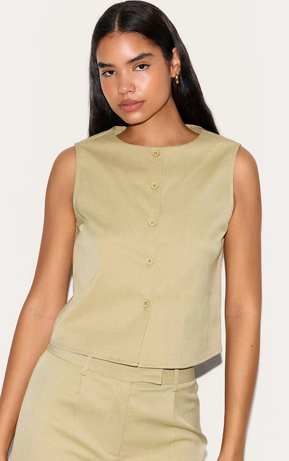 Tailored Button Up Cropped Sleeveless Waistcoat Co-Ord