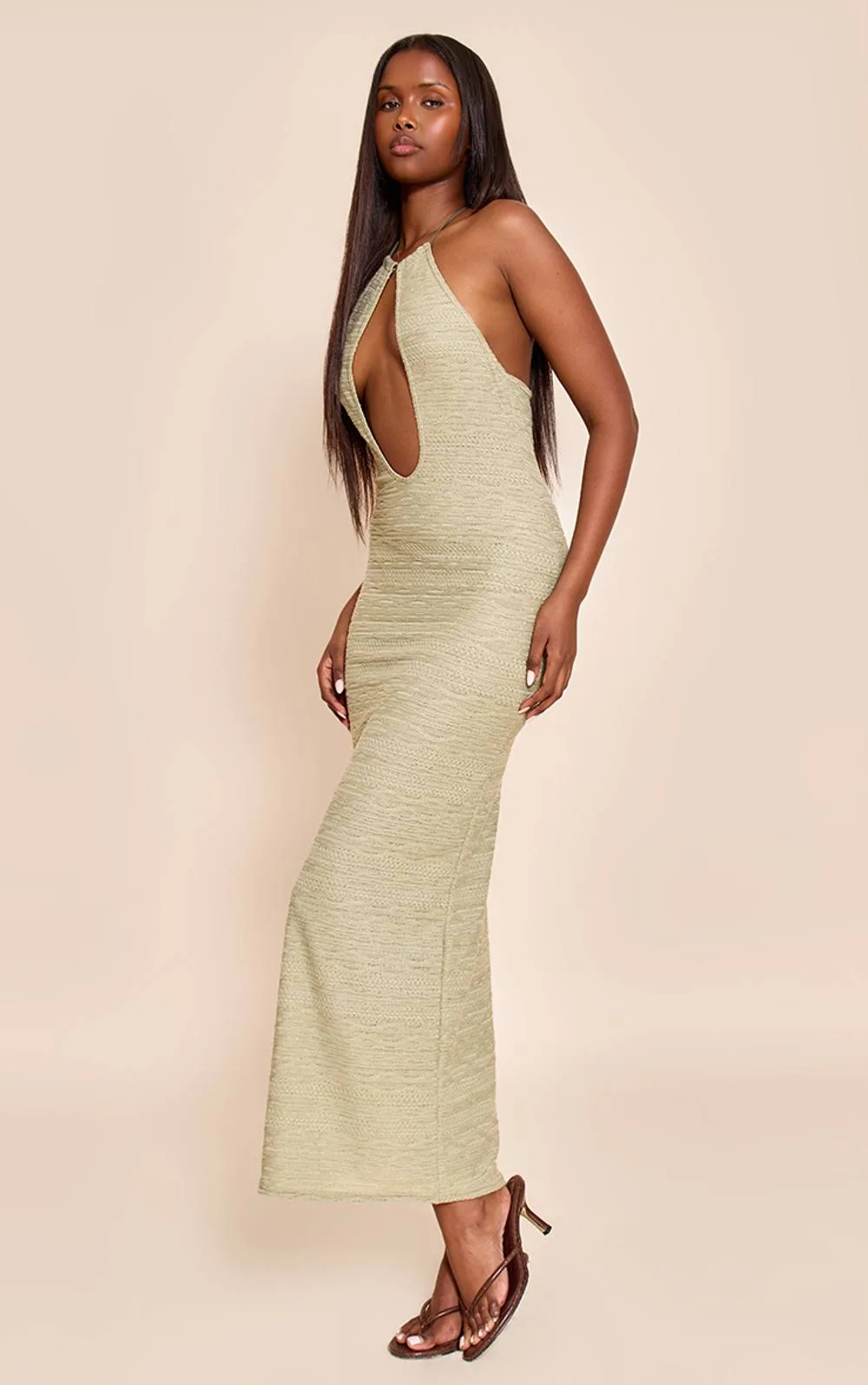Textured Keyhole Maxi Dress by PrettyLittleThing