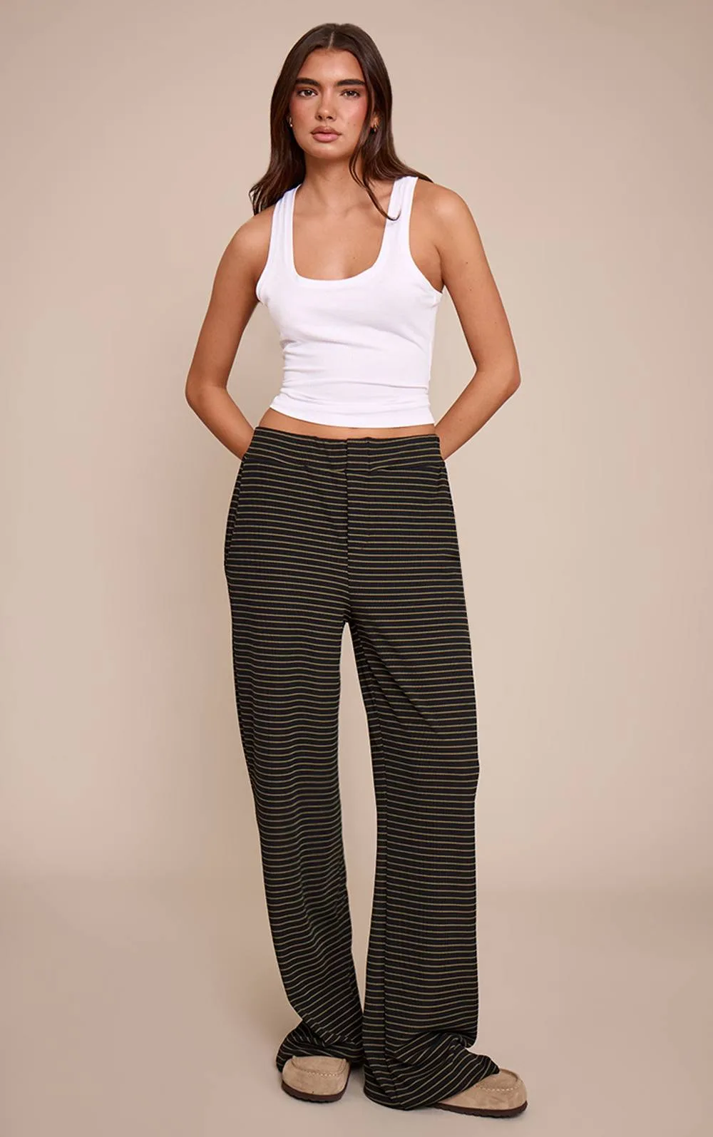 Boyfriend Style Wide Leg Trousers