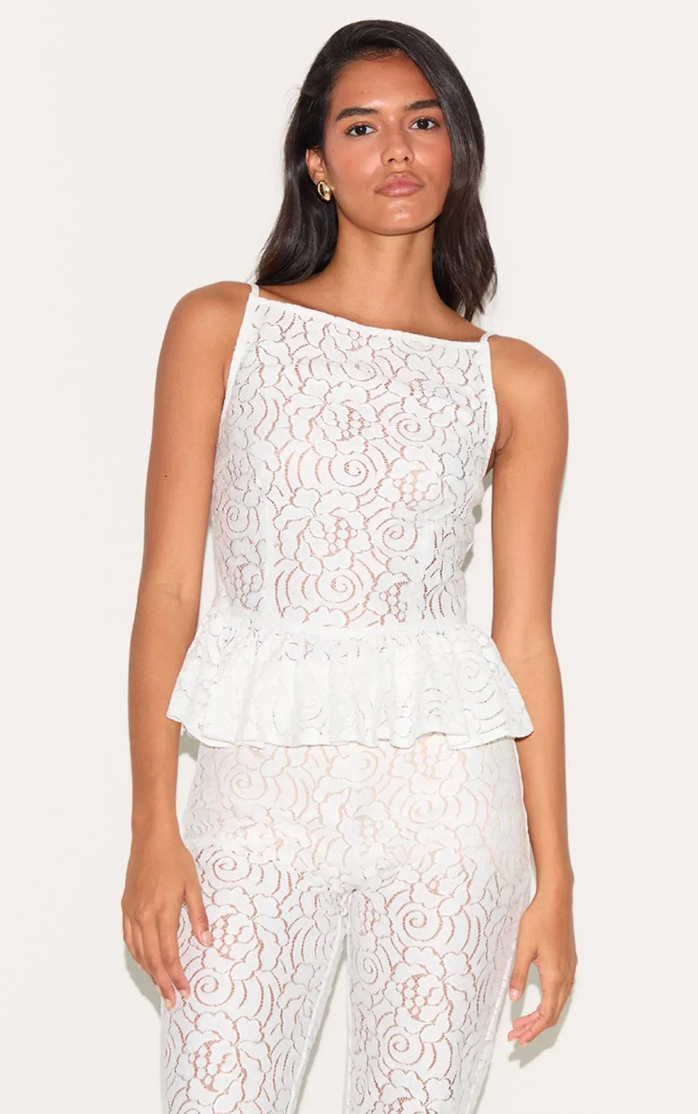 Sheer Lace Peplum Sleeveless Top Co-Ord by PrettyLittleThing