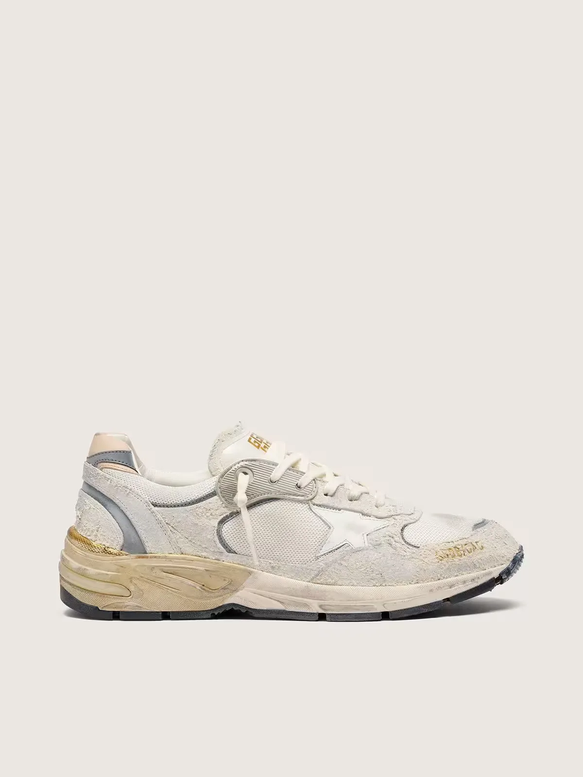Dad-Star in Suede and Mesh with White Leather Star and Beige Leather Heel Tab