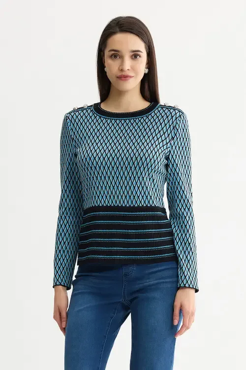 Diamond Pattern Soft Ribbed Knit Top by Ming Wang