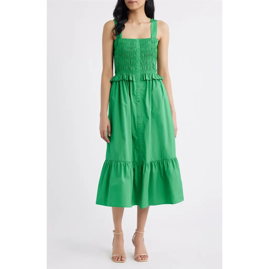 Smock Bodice Cotton Midi Sundress by Eliza J
