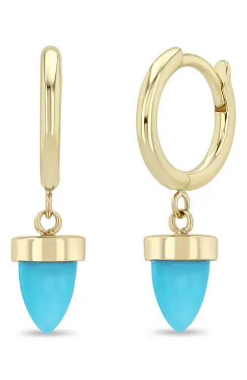 14K Gold Turquoise Bullet Huggie Hoop Earrings in 14K Yellow Gold/Turquoise by Zoë Chicco
