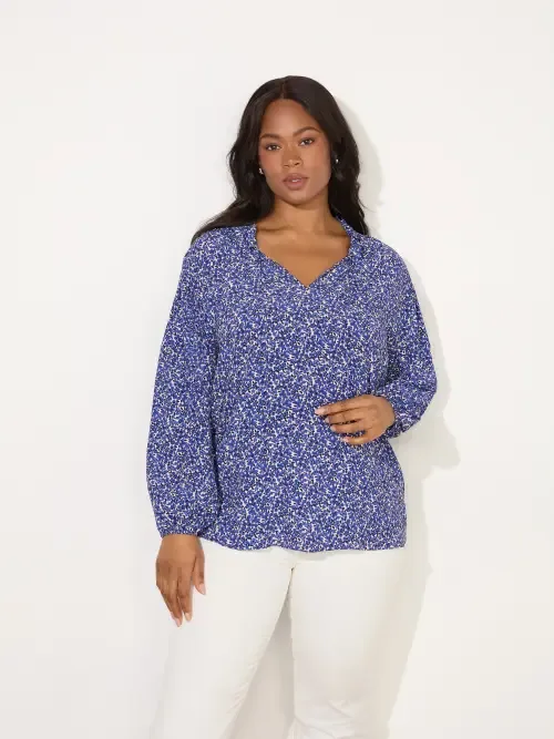 Ditsy Shirred Raglan Sleeve Blouse by Live Unlimited