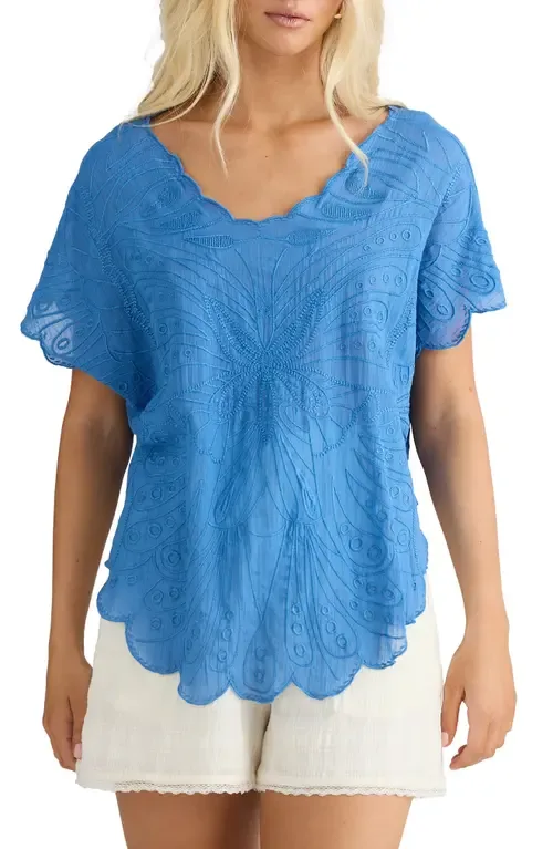 Scallop Trim Embroidered Butterfly Top by Talisman the Label