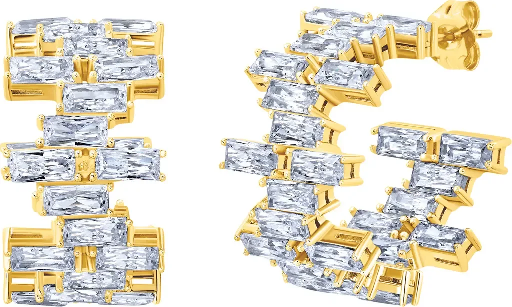 Baguette Cut Cubic Zirconia Huggie Hoop Earrings by Crislu