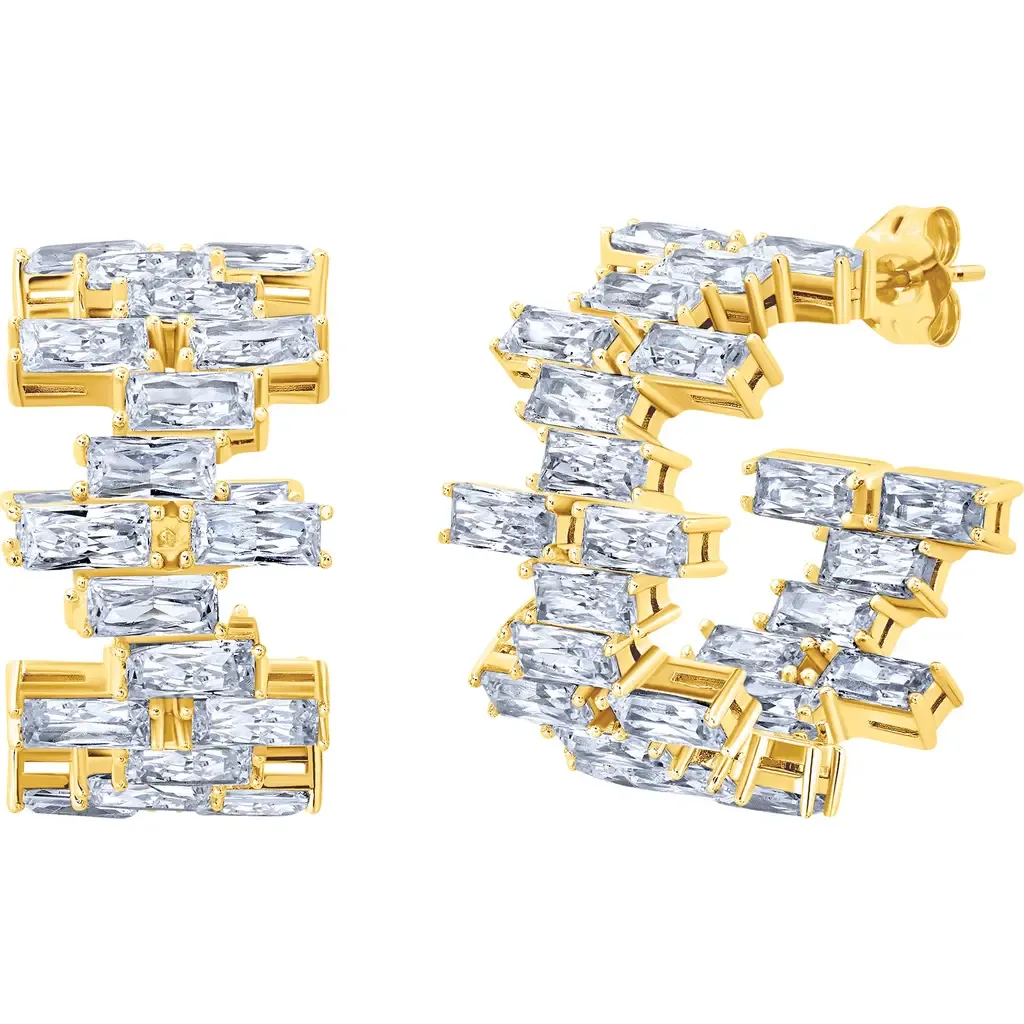 Baguette Cut Cubic Zirconia Huggie Hoop Earrings by Crislu