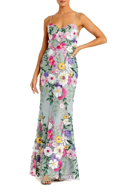 Floral Embroidered Sleeveless Bustier Gown