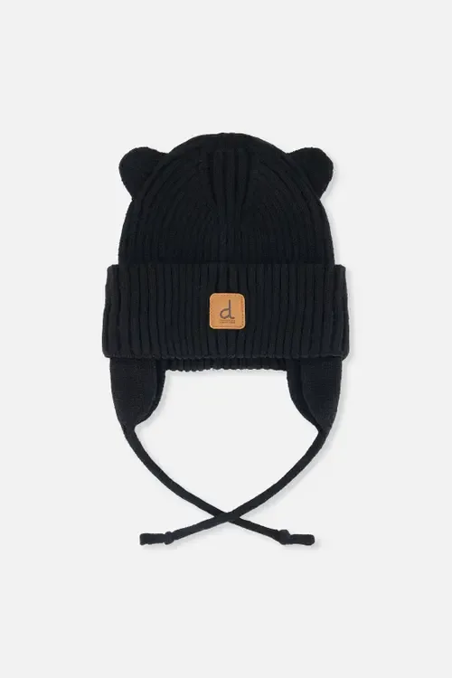 Knit Bear Ear Tie String Hat by Deux par Deux