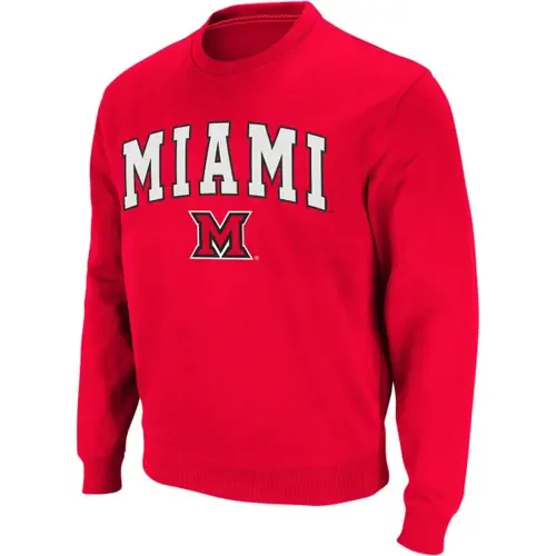 Colosseum Red Miami University RedHawks Arch & Logo Crew Neck Sweatshirt by COLOSSEUM