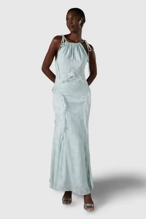 Jacquard Halter Neck Frill Maxi Dress by Coast