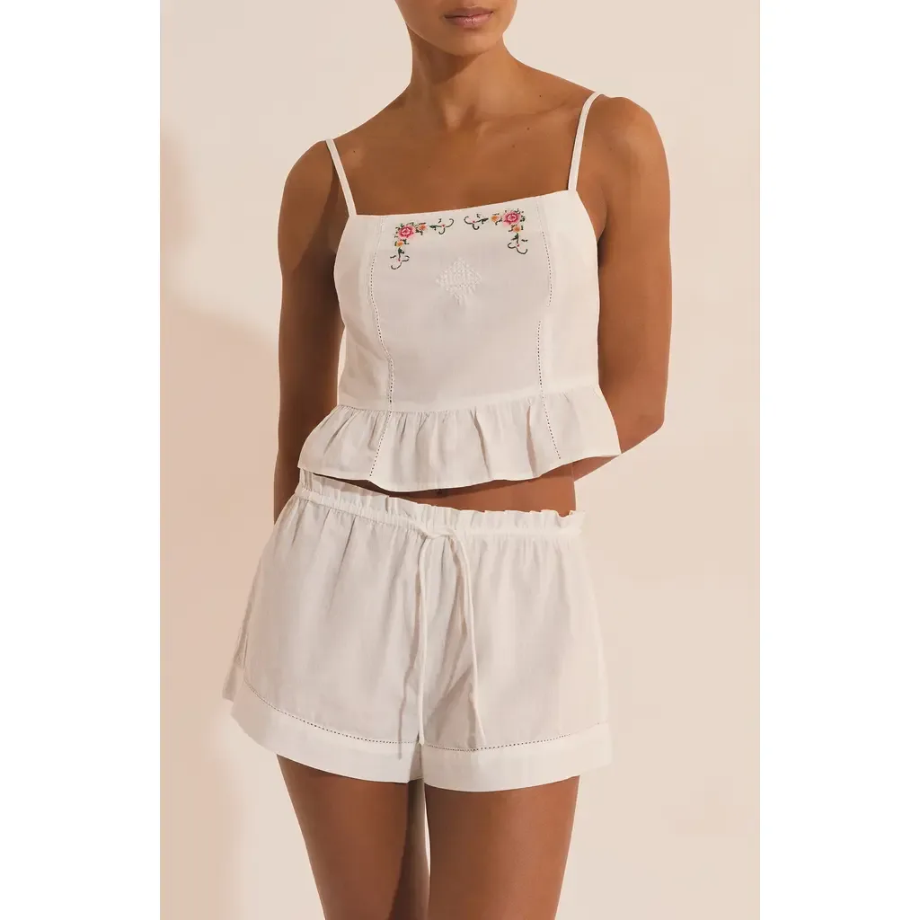 Orphee Embroidered Crop Cotton Pajama Camisole by Etam
