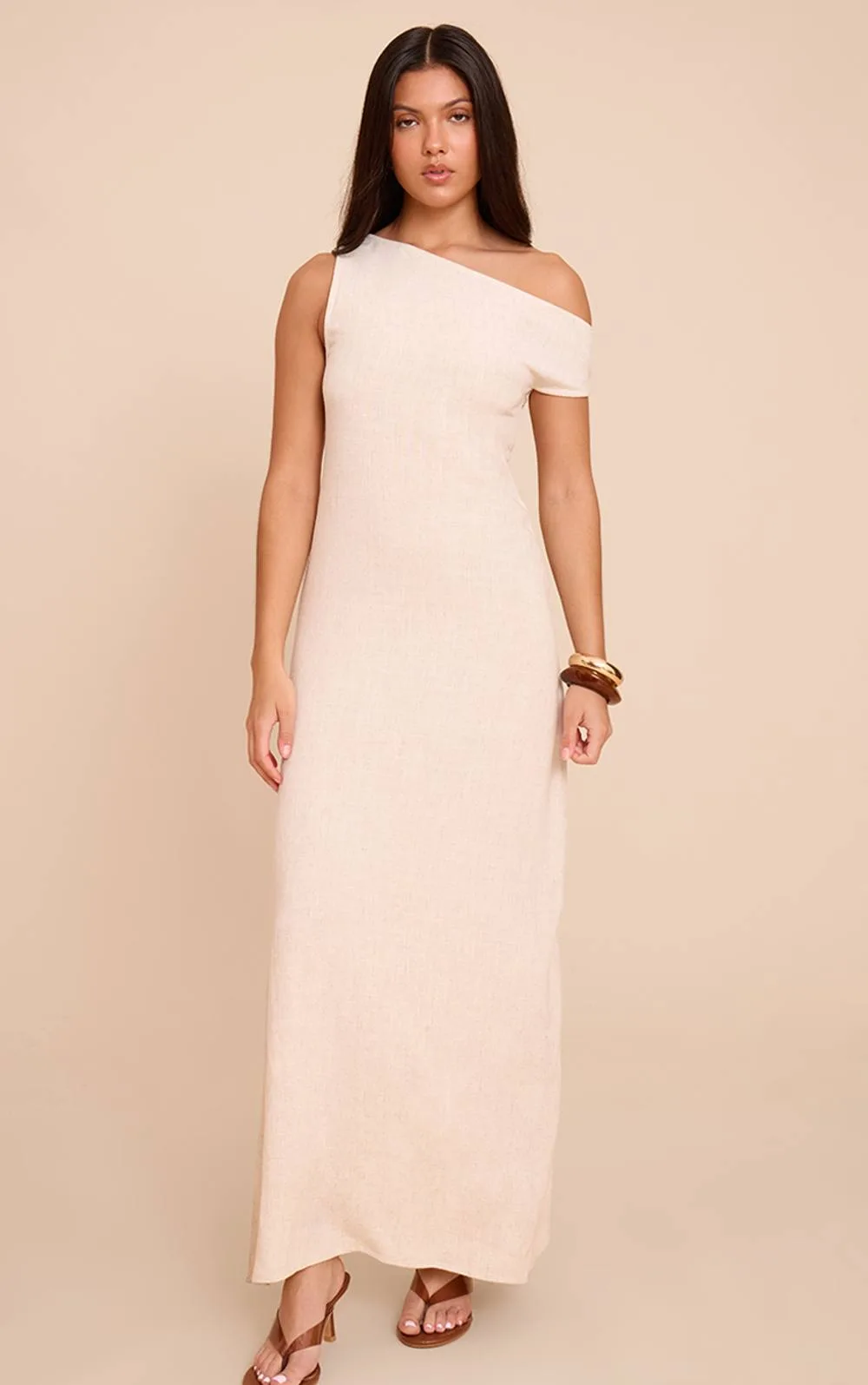 Textured Woven Asymmetric One Shoulder Maxi Dress by PrettyLittleThing