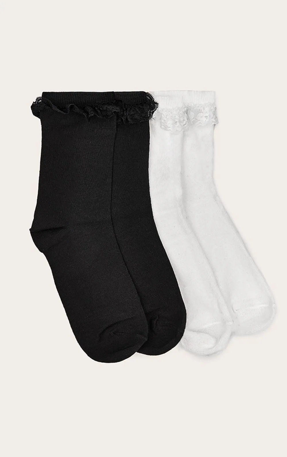 Black & White Lace Frill 2 Pack Socks by PrettyLittleThing