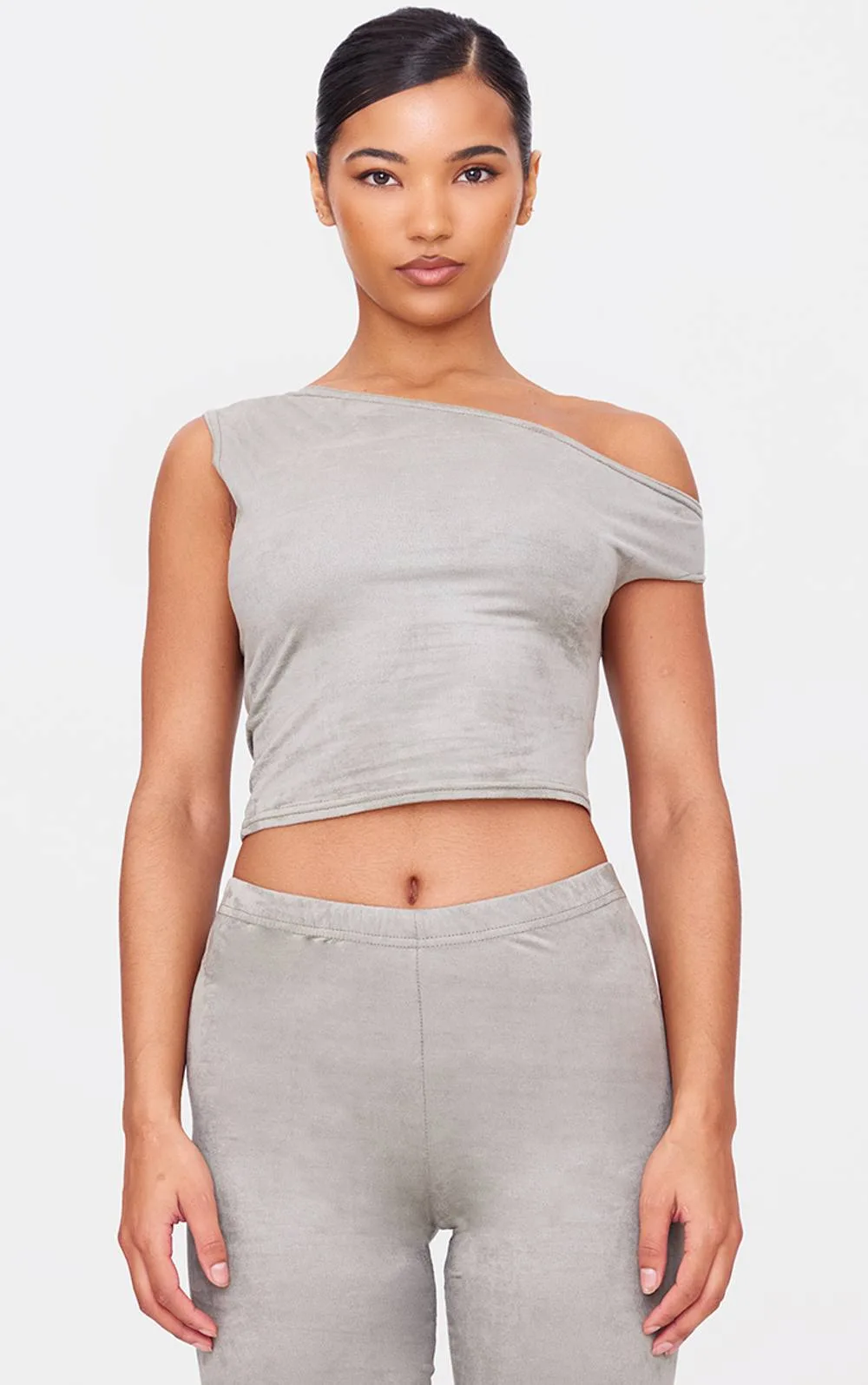 Faux Suede Asymmetric Crop Top by PrettyLittleThing