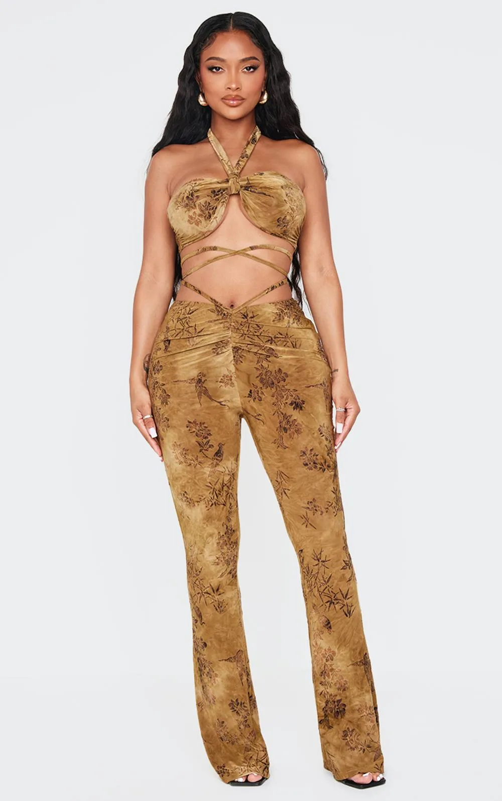Shape Devore Dipped Waist Rushed Trousers Co-Ord by PrettyLittleThing