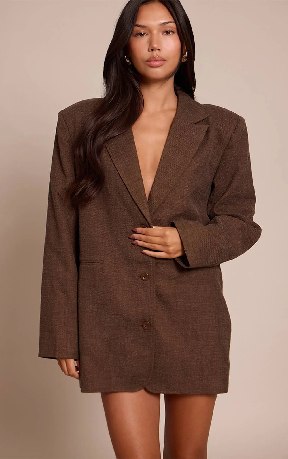 Textured Woven Boxy Blazer Dress by PrettyLittleThing