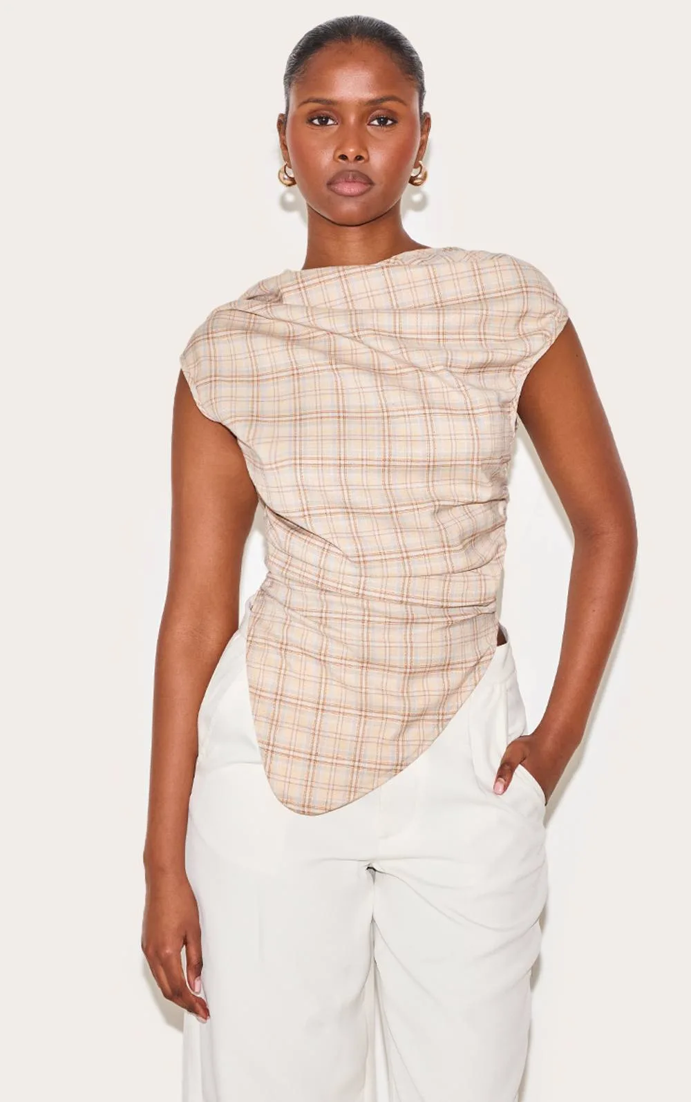 Checked Ruched Top by PrettyLittleThing