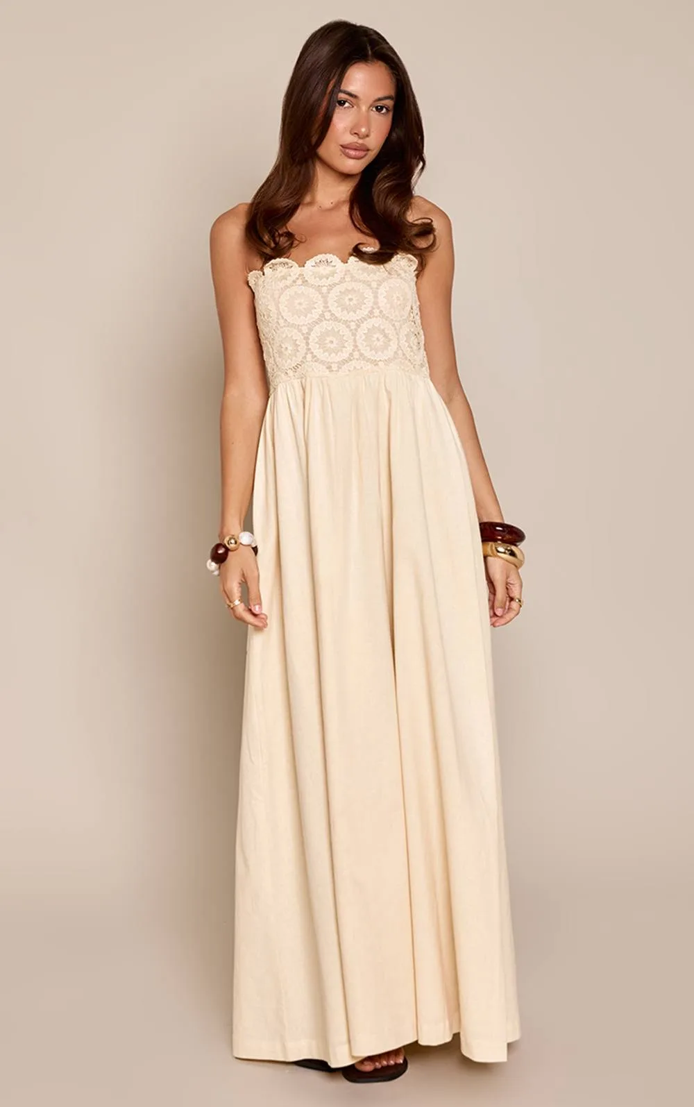 Embroidery Detail Bandeau Maxi Dress