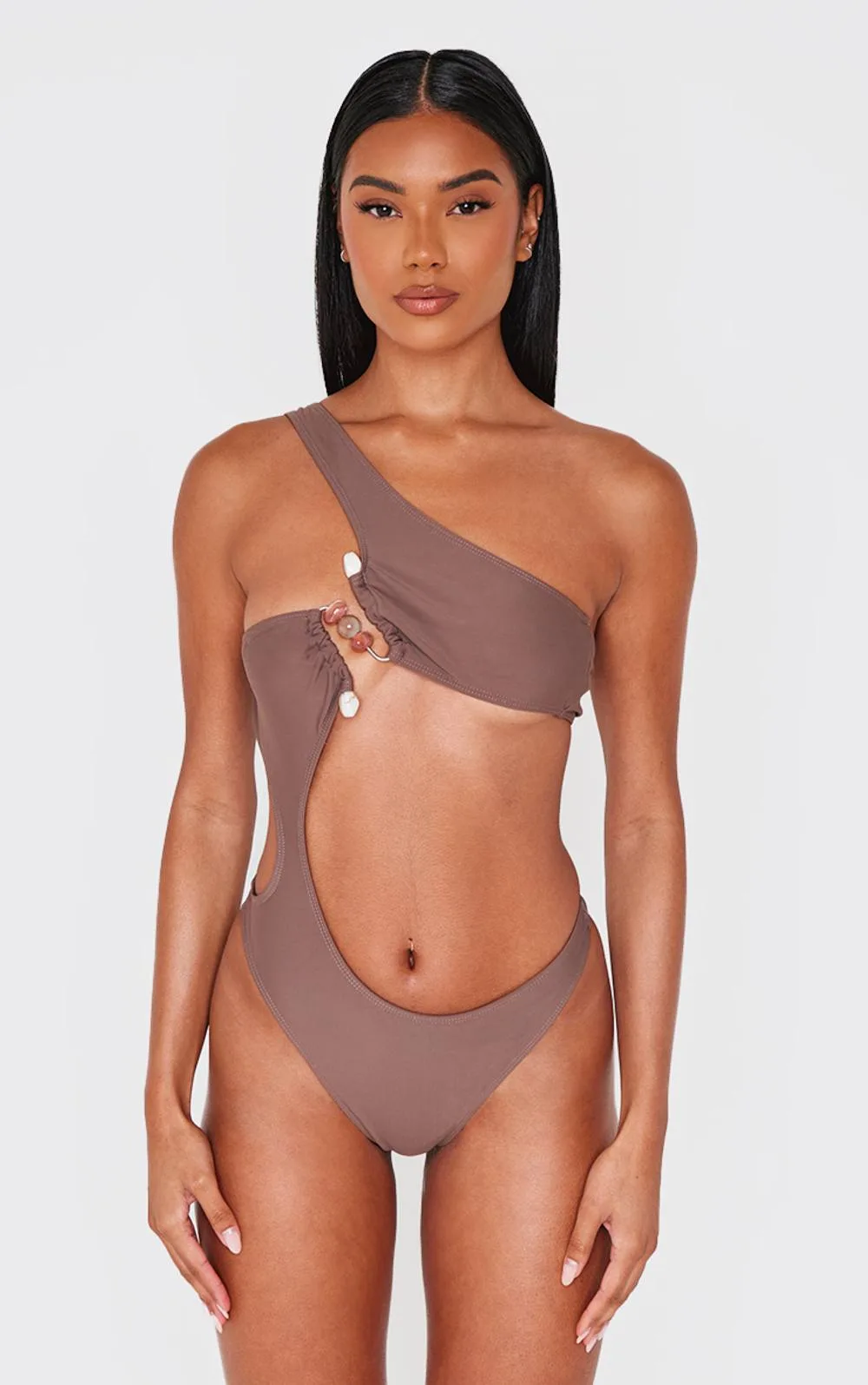 Stone Trim Cut Out Swimsuit by PrettyLittleThing