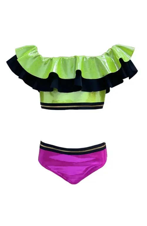 Shimmer Off-Shoulder Ruffle Two-Piece Bikini by NESSI BYRD