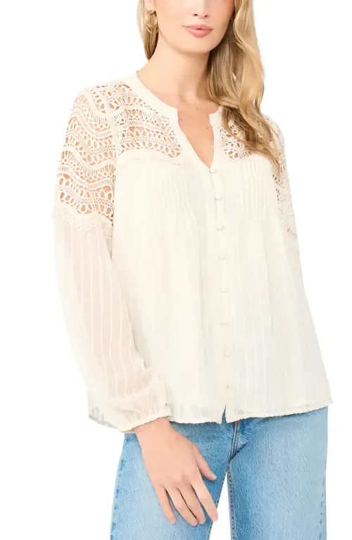Lace Trim Stripe Pintuck Top by Vince Camuto