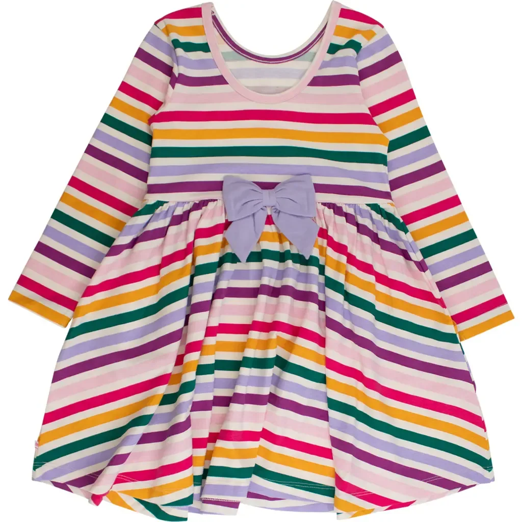 Colorful Rainbow Stripe Long Sleeve Skater Dress by RuffleButts