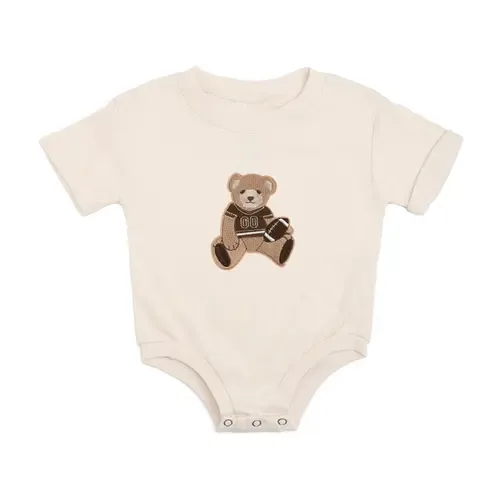 Teddy Bear Patch Short Sleeve Romper by Sweet Wink