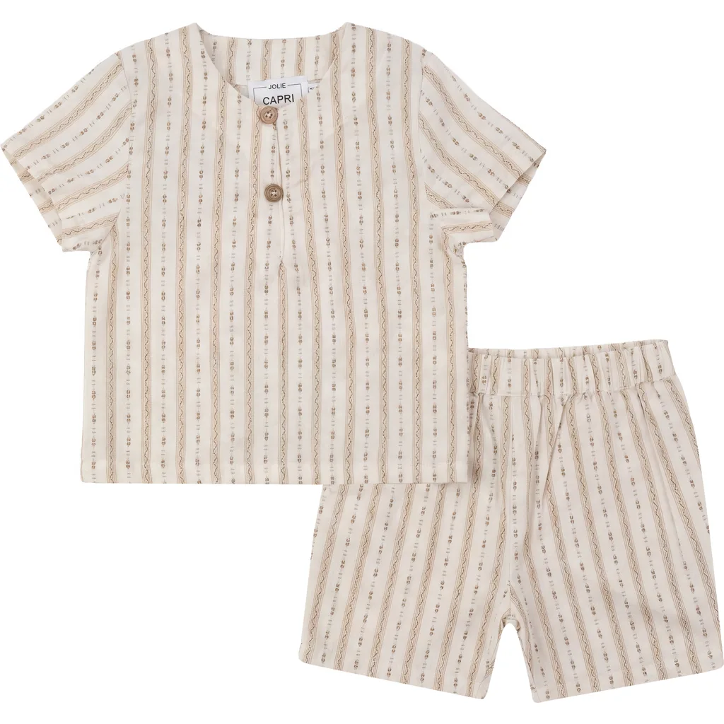 Striped Button Shirt & Elastic Waist Shorts Two Piece Set by Jolie Capri