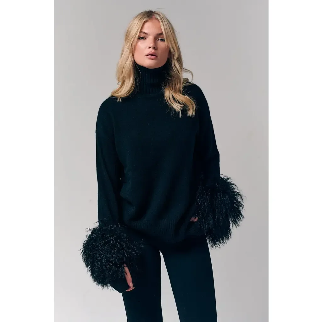 Mongolian Shearling Cuffs Cashmere Sweater by Le Fafo