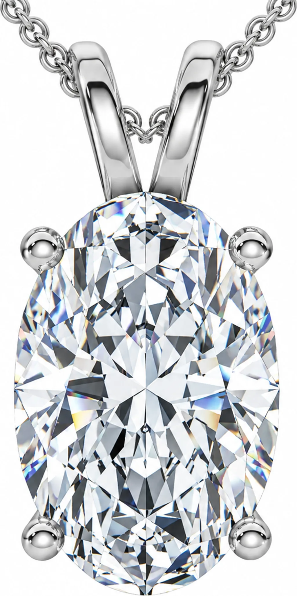 Oval Solitaire Diamond 4-Prong Pendant 14k Gold 18" Necklace Lab Grown by Bliss Diamond