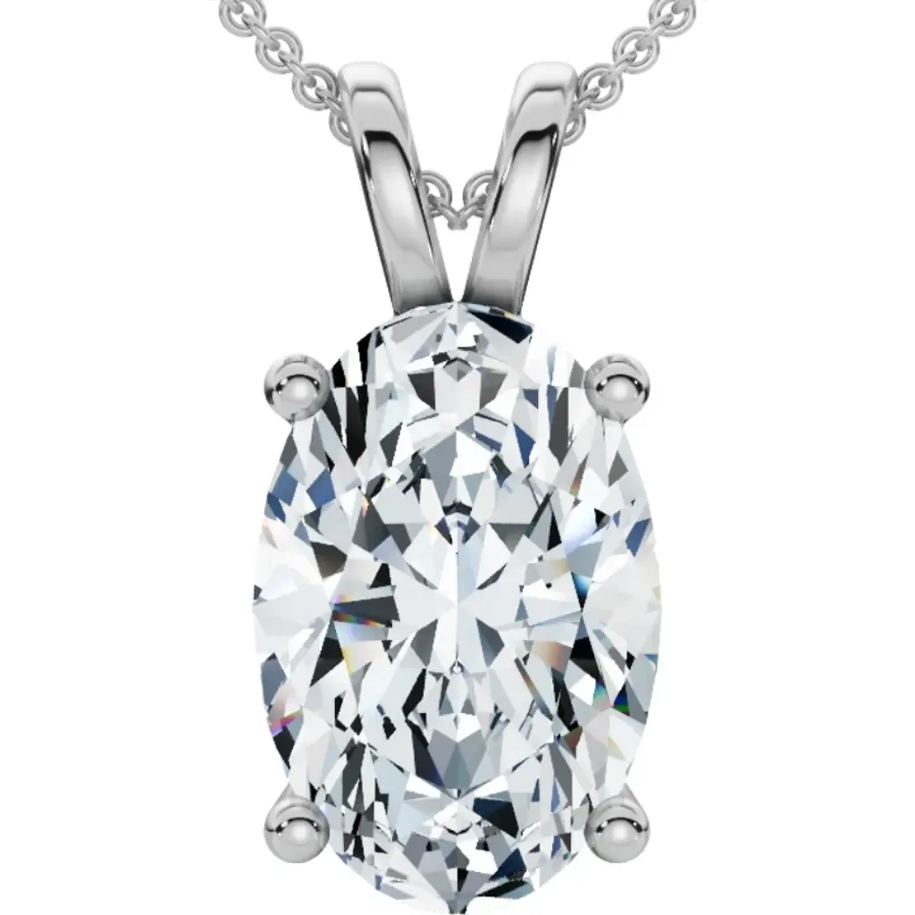Oval Solitaire Diamond 4-Prong Pendant 14k Gold 18" Necklace Lab Grown by Bliss Diamond