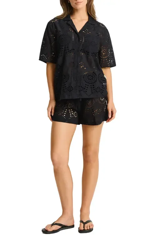 Ibiza Cotton Eyelet Cover-Up Bowling Shirt by Sea Level