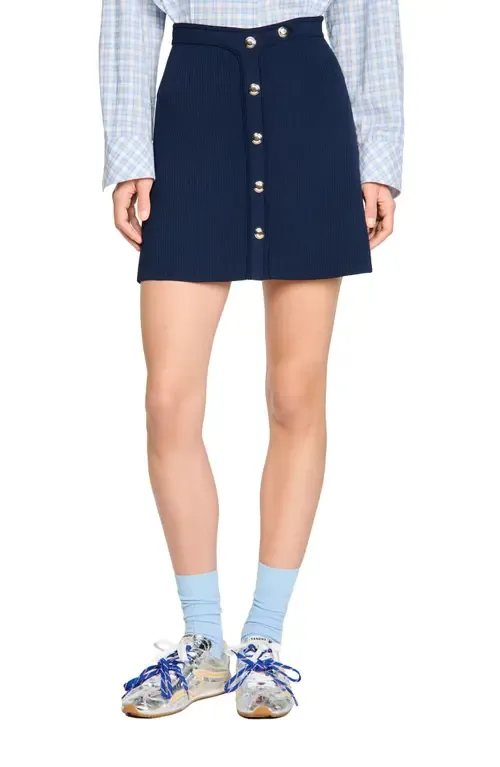 Short Ribbed Skirt with Press Studs by SANDRO