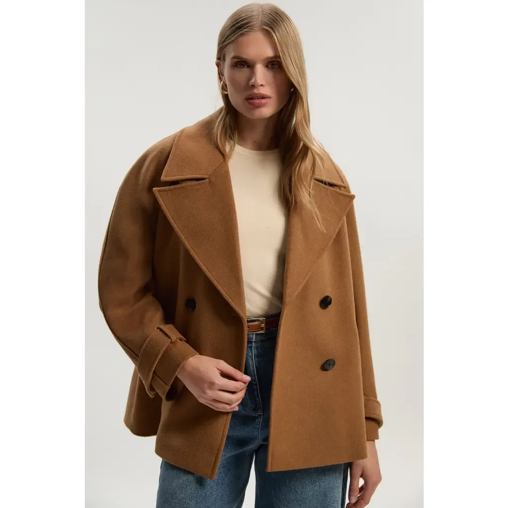 Brushed Wool Double Breasted Short Coat by Karen Millen