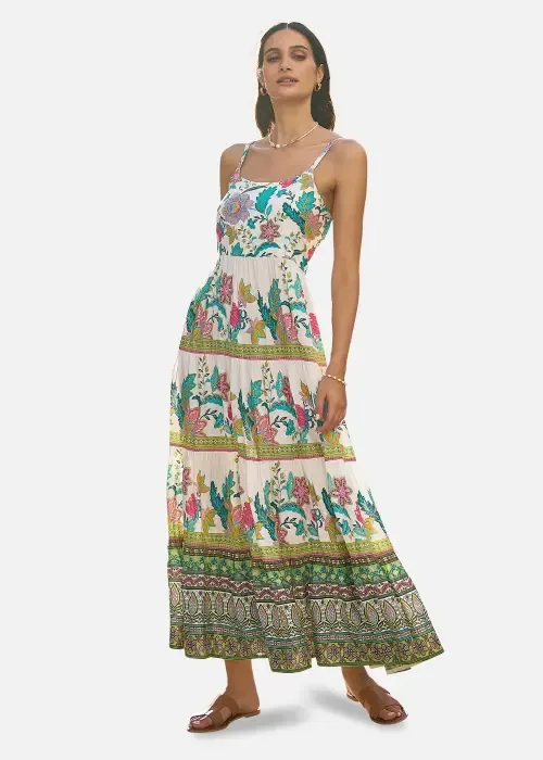 Floral Block Print Tiered Maxi Sun Dress by Yumi