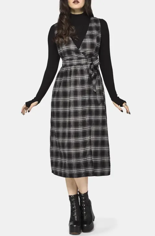 Lochan Check Wrap Pinafore Midi Dress by Disturbia